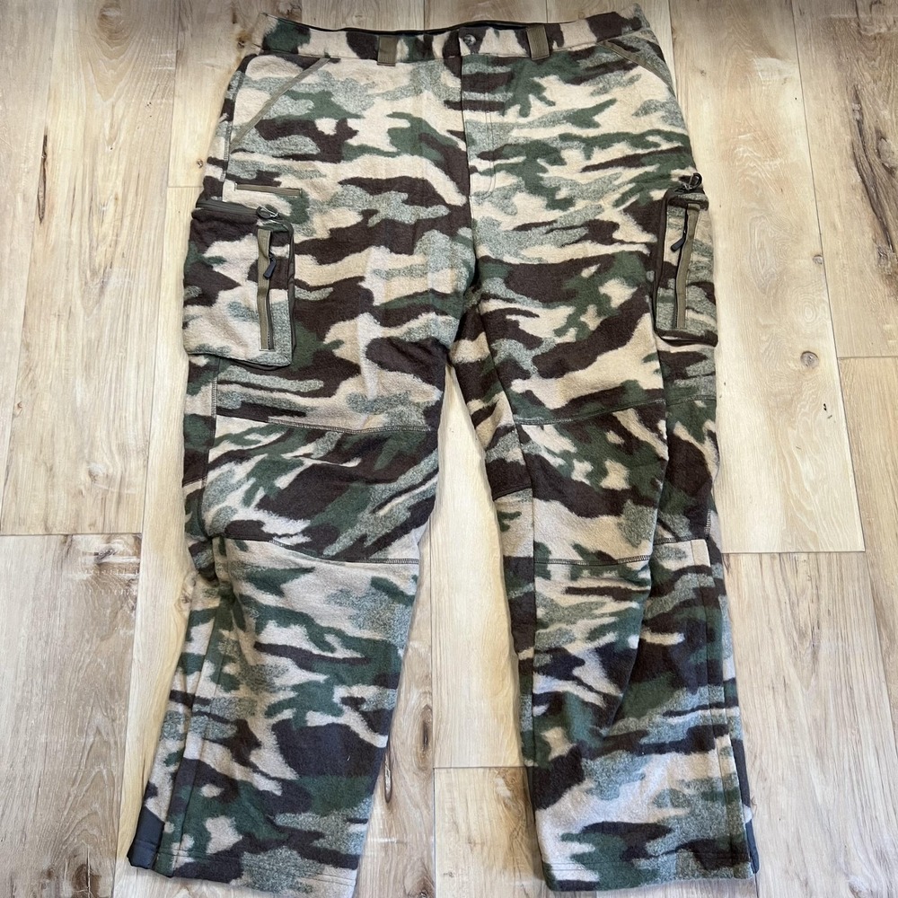 Scheels Outfitters Wool Pants Mens 2XL Green Camo Fleece Lined Hunting Cargo
